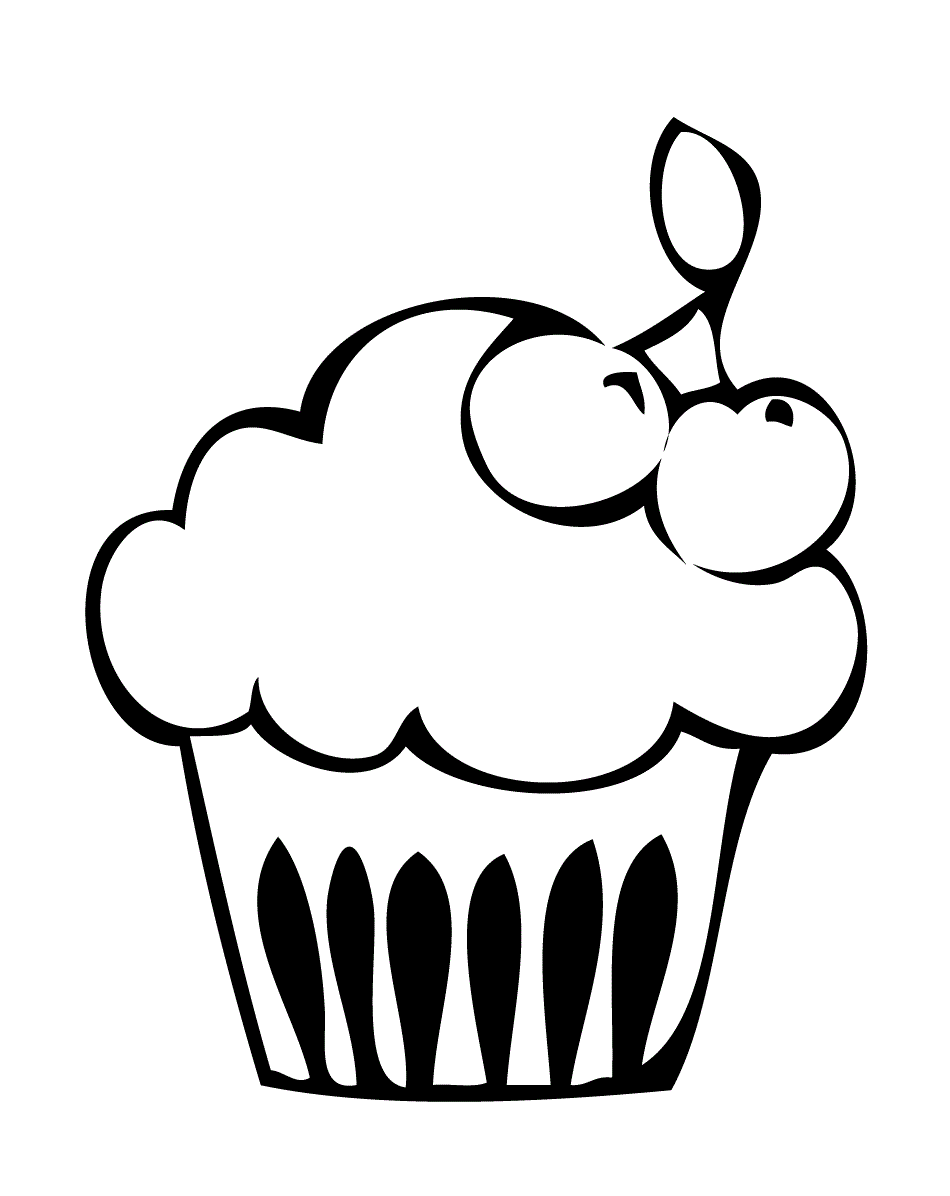 Coloring page cupcake with cherry